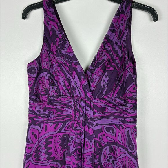 Y2K SILK Dress Sz 8 M Floral V-Neck Purple Goth Witchy Chic Party Donna Morgan - Picture 2 of 6